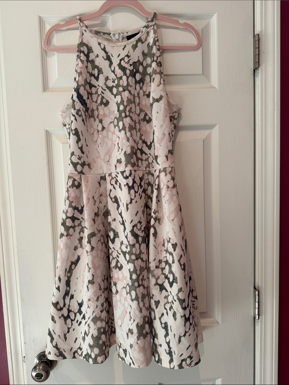 Massimo Pink and Gray Printed Midi Fit-and-Flare Dress